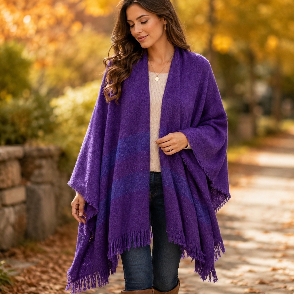 Kerry Woollen Mills Celtic Purple Lambswool Blend Fringed Shawl Wrap Ireland